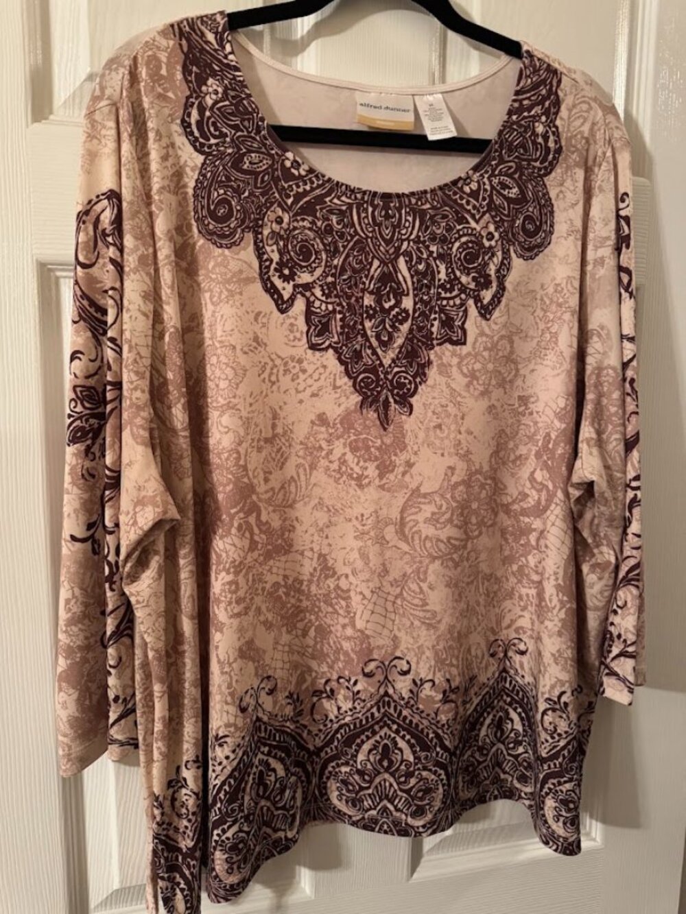 Alfred Dunner Plus Size Scoop Neckline Long Sleeve Top with Rhinestones